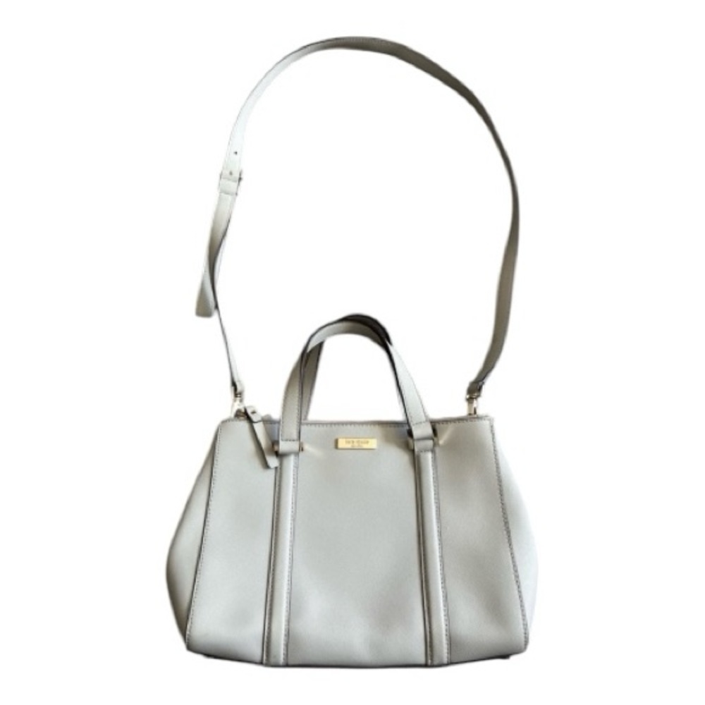 Kate Spade Newbury Lane Loden Satchel Leather Purse Crossbody Light Gray Blue
